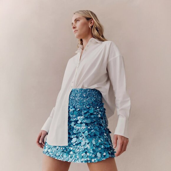 AJE Cherie Sequin Mini Skirt Azure Blue Size AU 4 IS 0 NEW NWT - Picture 11 of 12
